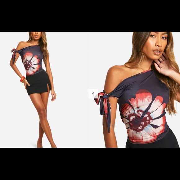 Boohoo Floral Off-Shoulder Top Size 8 NWT - Picture 2 of 3